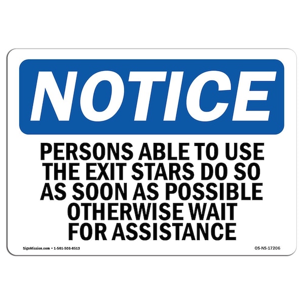 OSHA Sign, Persons Able To Use Exit Stair Do So, 18in X 12in Aluminum, 12"W, 18" L, Landscape